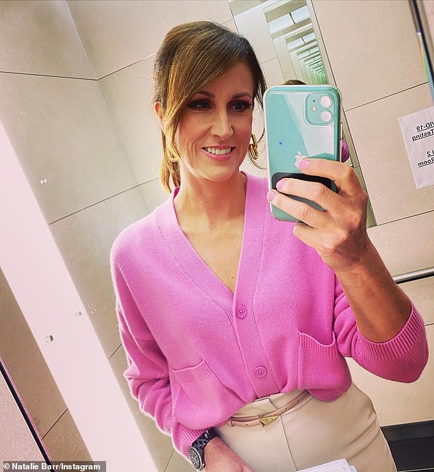 Elsewhere on Monday's show, Koch explained why his co-anchor Natalie Barr (pictured) hadn't shown up for work. She was diagnosed with Covid several days ago after a trip to Perth, WA