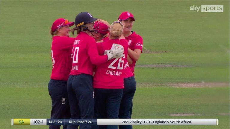 Alice Capsey picked up a wicket with just her second ball on England debut, in the second T20 international against South Africa at Worcester