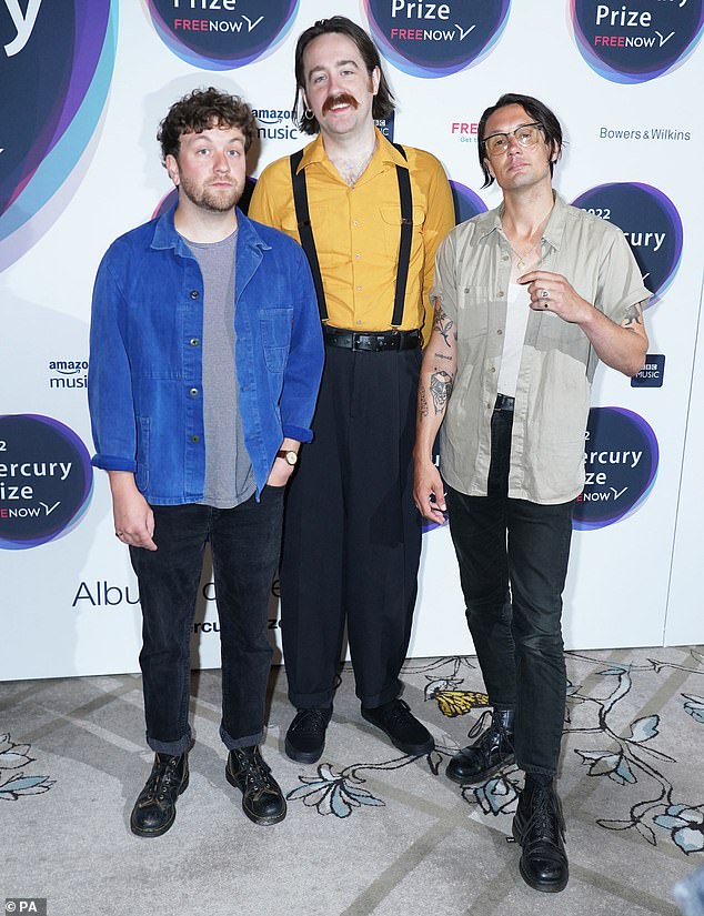 Trio: Jay Russell, Sam Shipstone and Ryan Needham of Yard Act attended the shortlist event together too