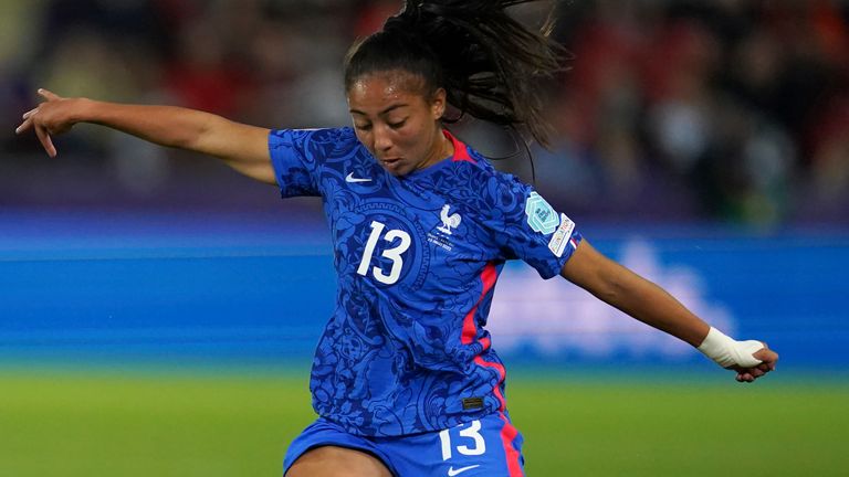 France&#39;s Selma Bacha attempts a shot at goal