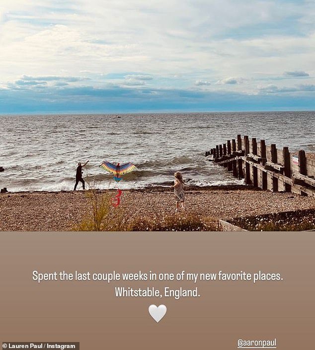 Favourite place: While she wrote: 'Spent the last couple weeks in one of my new favourite places. Whitstable, England.' in another of the beach