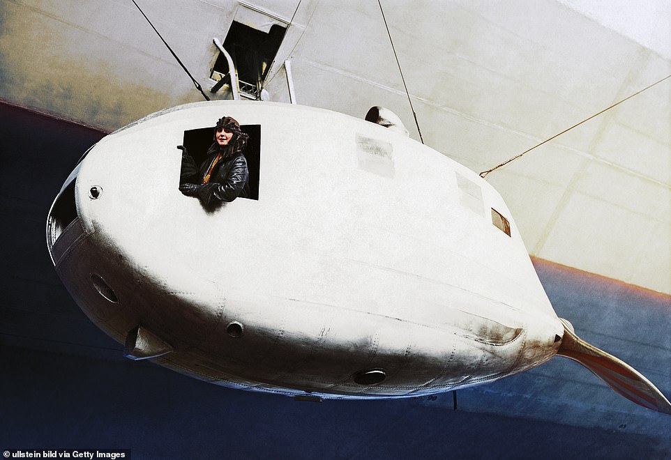 Grace Lethbridge, whose married name was Lady Drummond-Hay, became famous for her accounts of her long-distance air travel. She is pictured below aboard the German airship the Graz Zeppelin, during was the first flight of its kind across the Atlantic in March 1929