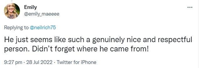 One fan tweeted that the actor 'seems like such a genuinely nice and respectful person' off screen and that despite his notable Hollywood roles, he 'didn’t forget where he came from'