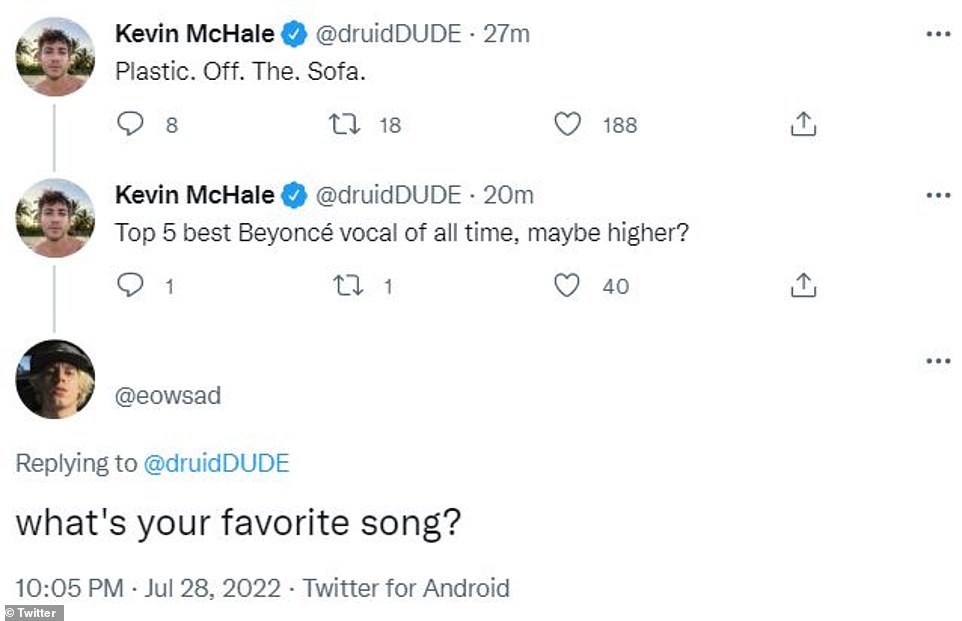 His favorite: Kevin McHale shared that 'Plastic Off The Sofa' was his favorite tune off the record