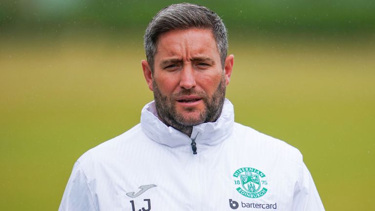 EDINBURGH, SCOTLAND - JULY 15: Hibs manager Lee Johnson during Hibs media access at the Hibernian Training Centre, on July 15, 2022, in Edinburgh, Scotland.  (Photo by Simon Wootton / SNS Group)