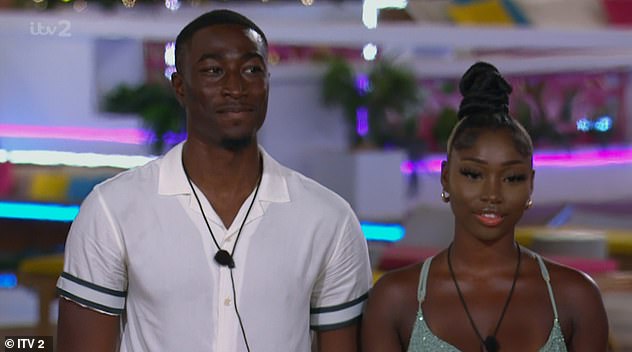 Same boat: But to Dami's unassuming shock - Indiyah also decided to twice, returning to the villa moments later with Deji Adeniyi on her arm