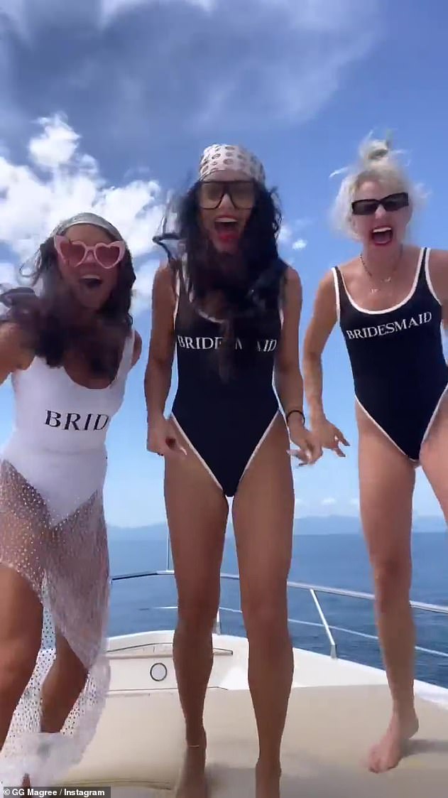 Here come the girls: Vanessa and GG made sure to give Sarah the best bachelorette party ever as they danced the day away