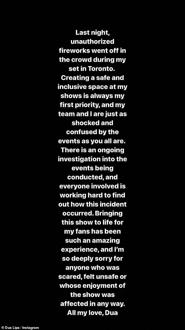 Statement: The London native took to Instagram Stories to make clear she was dismayed by the course of events, and that a probe was ongoing in connection with the incident