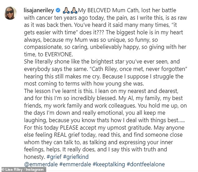 Words: Lisa, who's mother passed away from cancer, also shared with her fans how she's dealing with her grief, remarking how she's 'incredibly blessed' to have her loved ones to lean on for support during her toughest moments