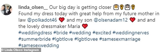 Can't wait: Linda was overjoyed at finding her dream dress as she thanked her mother-in-law Carole Fox and son Adam Olsen for helping her to choose the gown last month