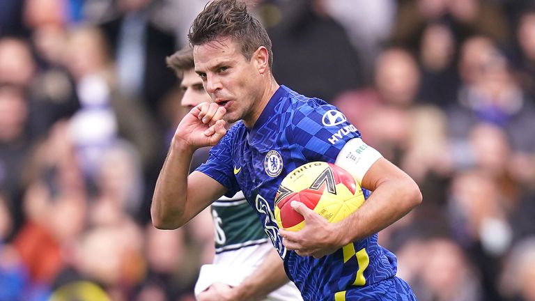 Chelsea&#39;s Cesar Azpilicueta celebrates after scoring their equaliser