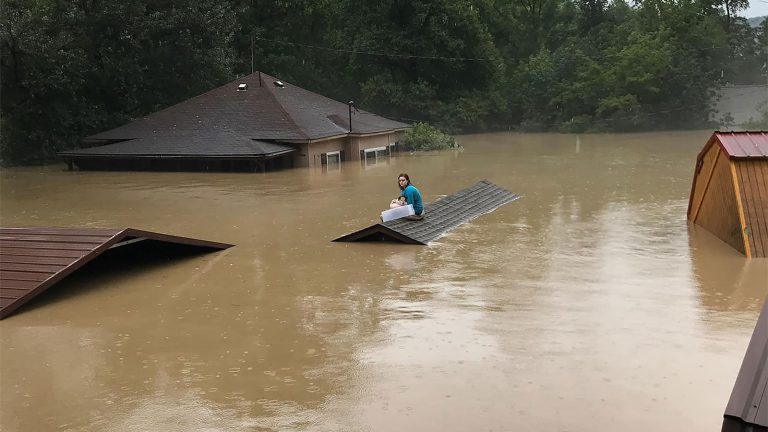 Teen saves herself and her dog by swimming to roof where she waited for several hours during flooding