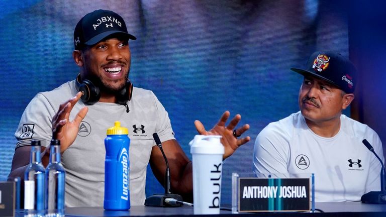 Anthony Joshua alongside new trainer Robert Garcia. (Photo: Nick Potts/PA Wire/PA Images)