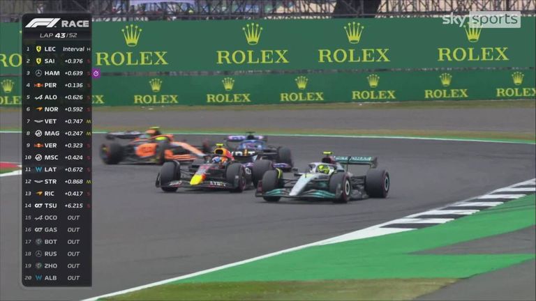 Carlos Sainz powered past Ferrari teammate Charles Leclerc to claim the lead of the race, while Sergio Perez overtook Lewis Hamilton to move up to third.