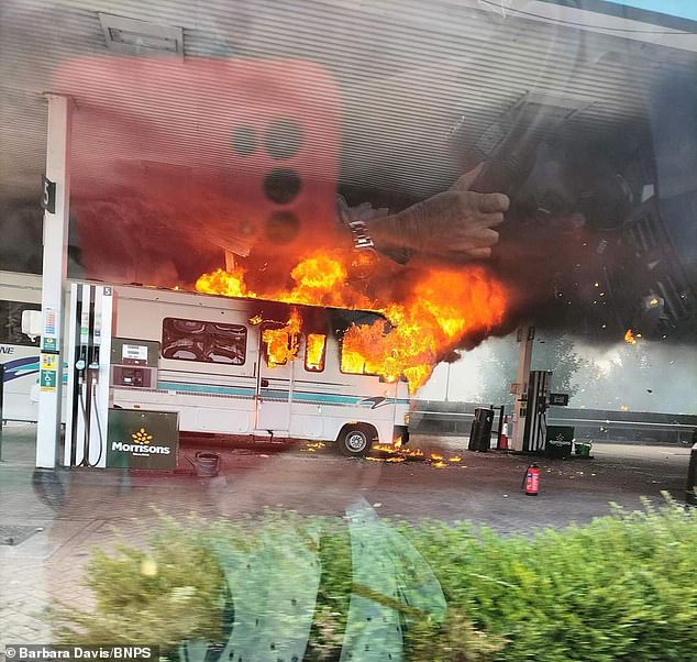 Camper van catches fire as driver is filling it up at Morrisons petrol station in Weymouth