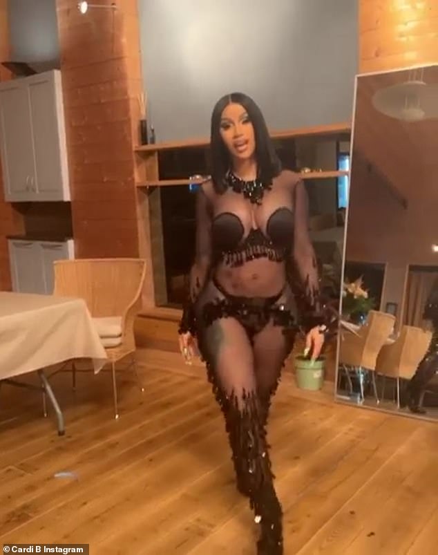 Cardi B sizzles in a racy black mesh catsuit and pasties as she hits the stage in Norway