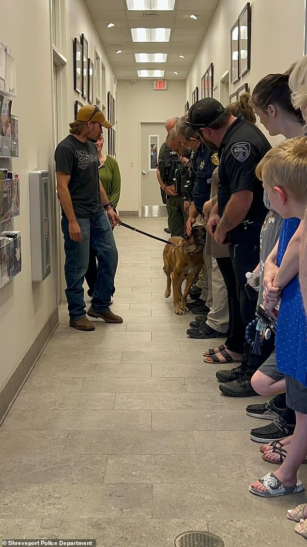 Cops line up to say final goodbye to Shadow, an eight-year K9 veteran who developed terminal illness