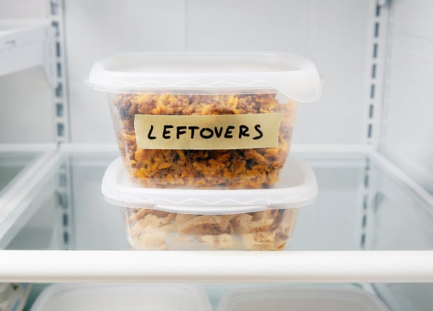 Leftover container in refrigerator