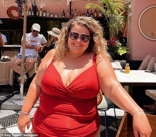 Gogglebox’s Amy Tapper flaunts her 3.5st weight loss in a red swimsuit during Tel Aviv getaway