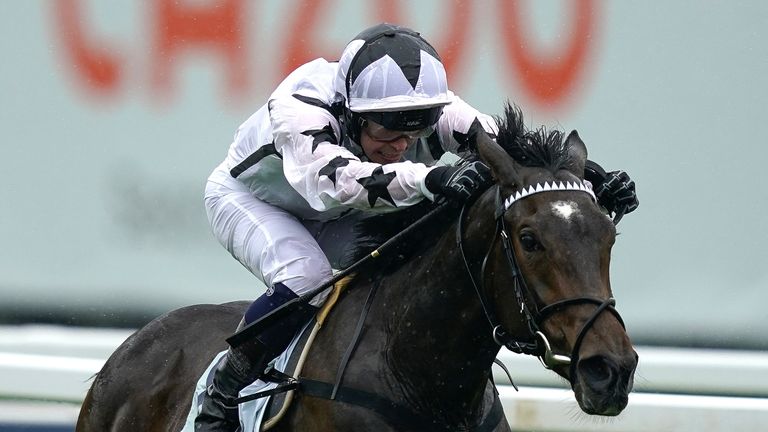 Mark Crehan riding Oscula to victory in the Cazoo Woodcote EBF Stakes at Epsom