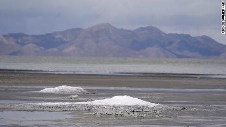 Mirabilite spring mounds on the dry bed of the Great Salt Lake near Salt Lake City.