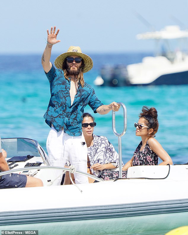 Jared Leto sports a Hawaiian shirt and sun hat while vacationing in Saint-Tropez with friends