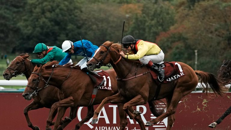 Torquator Tasso, near side, wins the Arc at ParisLongchamp