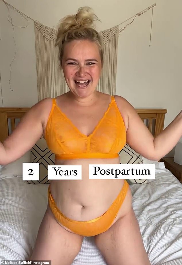 Melissa Suffield poses in lingerie as she tells mothers not to worry about their post-baby bodies