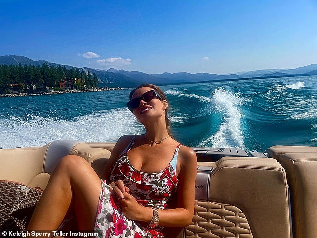 Miles Teller and wife Keleigh Sperry cruise around on a boat and share a romantic kiss in Lake Tahoe