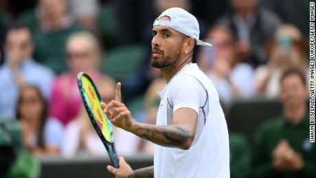 Kyrgios celebrates winning match point against Krajinovic in less than 90 minutes. 