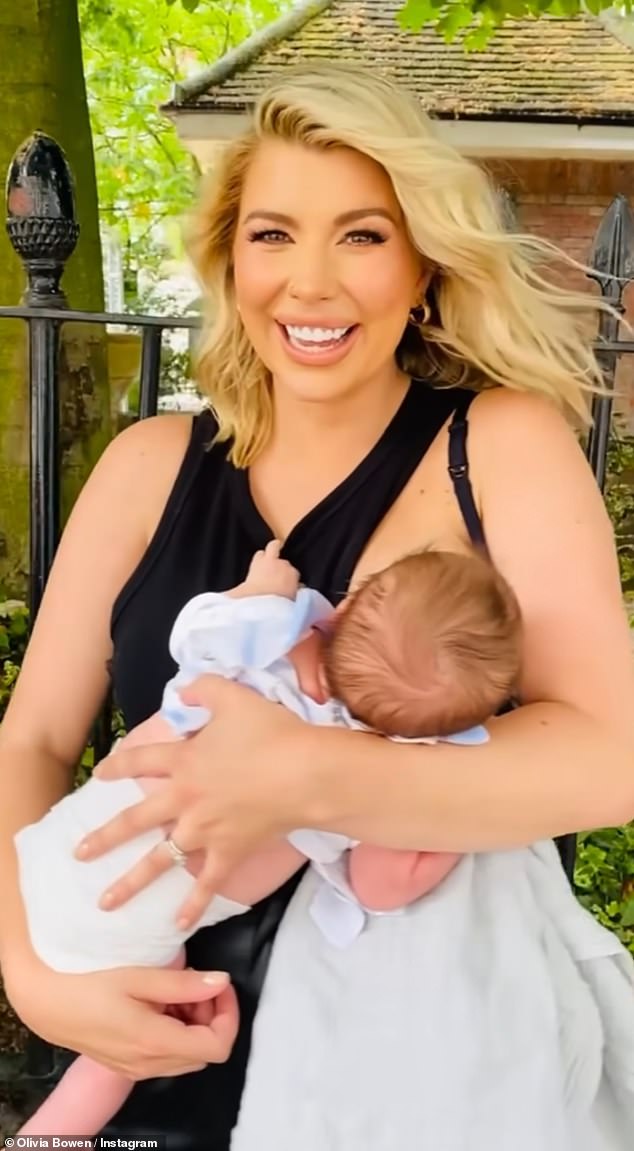 Olivia Bowen proudly breastfeeds her baby boy as she returns to work for the first time after birth