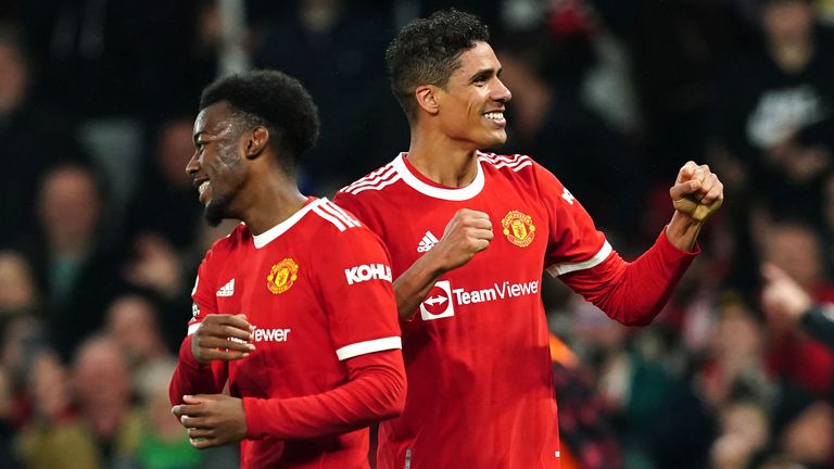 Raphael Varane scored Manchester United&#39;s third against Brentford