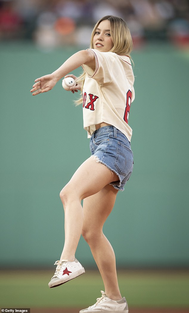 Sydney Sweeney hits a home run in Daisy Dukes while delivering ceremonial first pitch in Boston