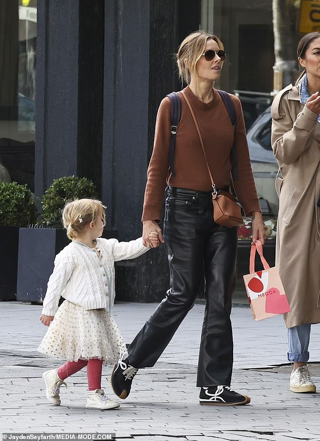 Today show’s Allison Langdon wears leather pants and a $1,990 designer bag while shopping in Sydney