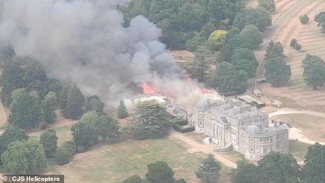 Wrotham Park up in flames: Outbuilding at Hertfordshire country house is set ablaze