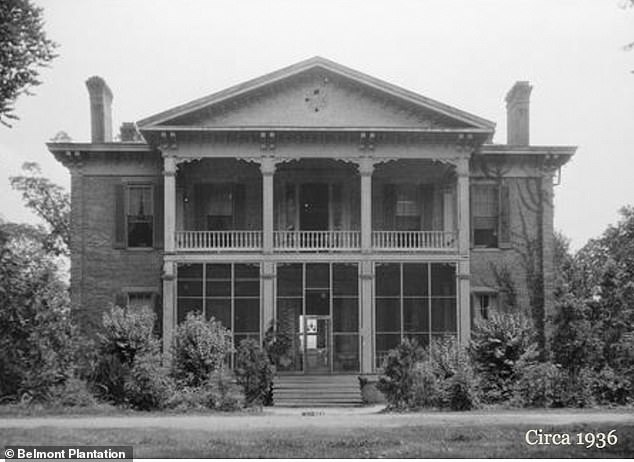 A 1936 picture snapshot of the 9,000-square-foot mansion at the Belmont Plantation