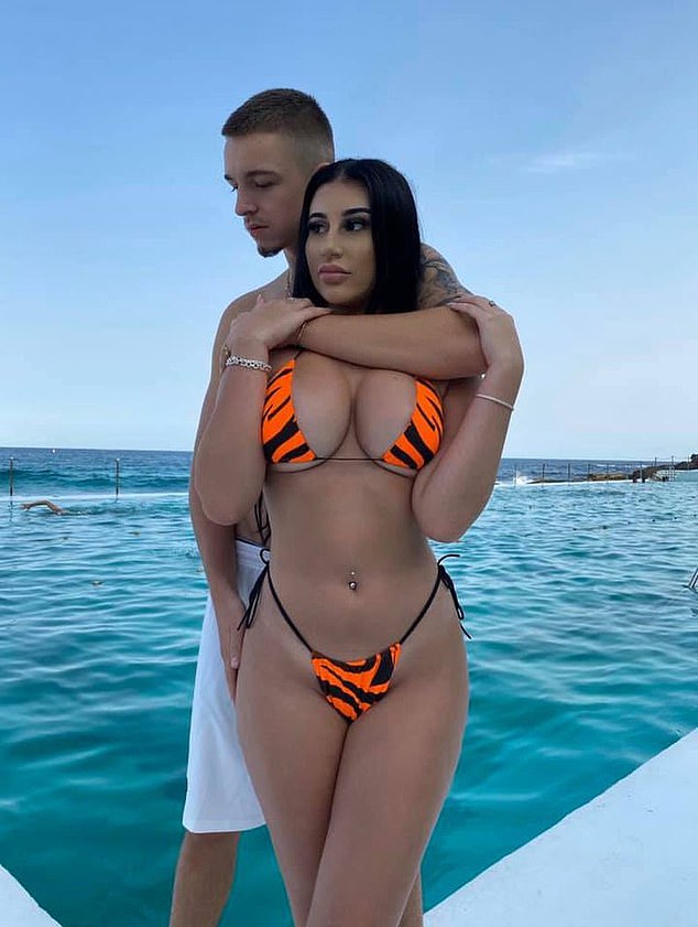 Mikaela reportedly earns more than $162,000 per month selling X-rated images and videos on OnlyFans. Pictured with ex-boyfriend Atis Paul