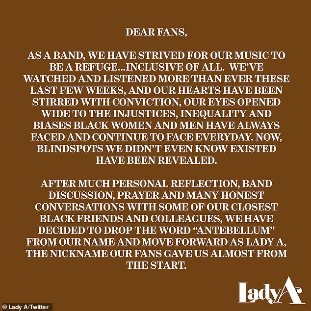 Slavery reference: In 2020, Lady Antebellum announced their name change (after 14 years) just as the Black Lives Matter movement gained global momentum following protests of the Minneapolis Police killing of George Floyd