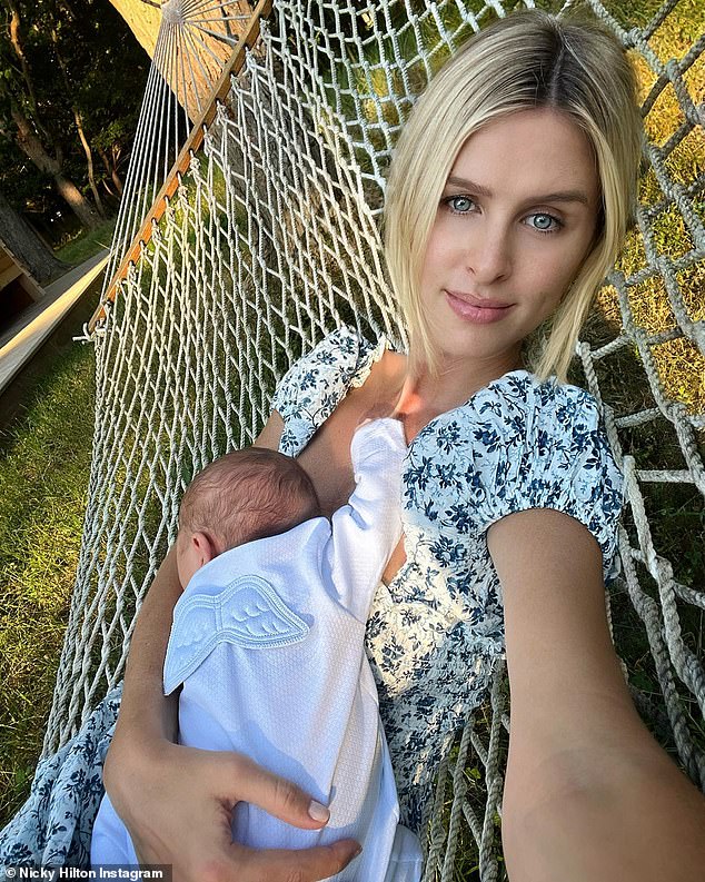 New addition: Her outing comes nearly a month after Nicky revealed that she'd welcomed her third child, a baby boy, with husband James Rothschild