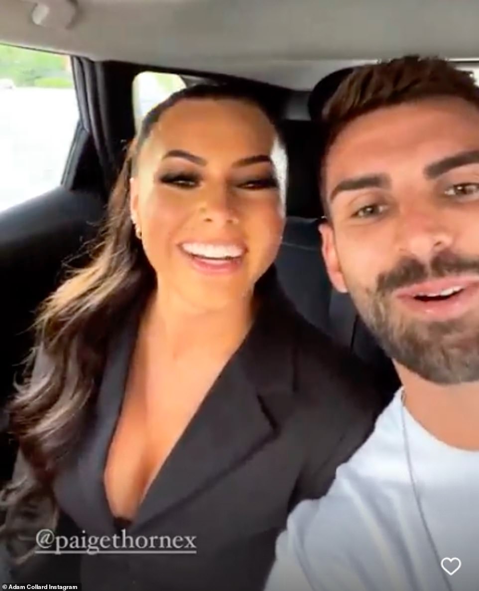 Back together: Paige and Adam looked as loved-up as ever as they posed together in the back of the car