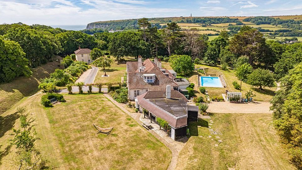 Aerial shot of Steyne Wood Battery which shows the swimming pool and extensive grounds to be used as gardens