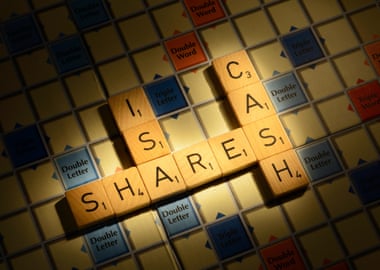 Scrabble board with the words cash, shares and Isa