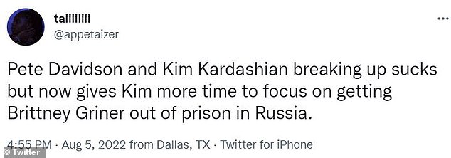 Big issues: One fan joked that Kardashian would have more time on social pursuits without Davidson