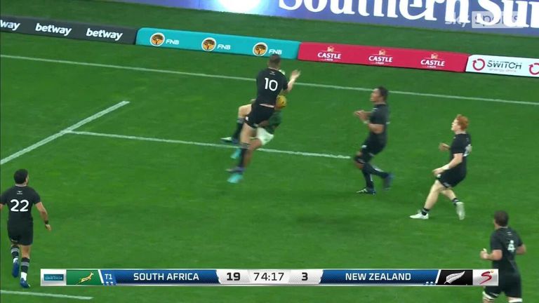 Arendse was given a red card for taking New Zealand's Beauden Barrett out in the air 