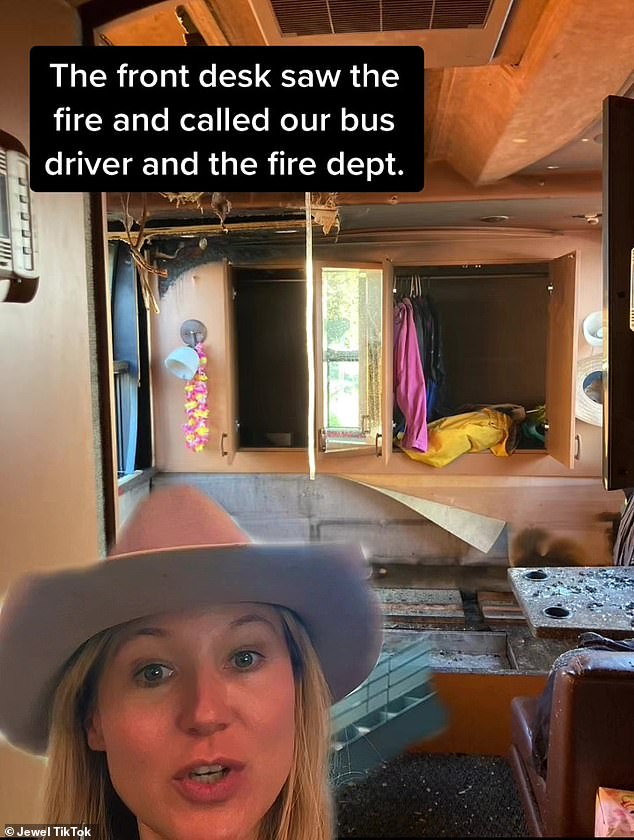 All safe: In a social media video, the singer-songwriter revealed it was a 'full bus fire' but luckily 'nobody was hurt' and that 'it happened on an off-day'