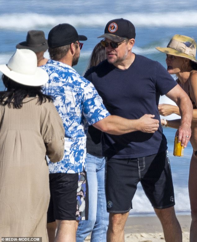 Matt was spotted approaching Westworld star Luke (left) for a hug as they reunited on the sand