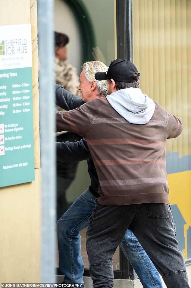 Push: The two actors appeared to have forced their way inside the job centre