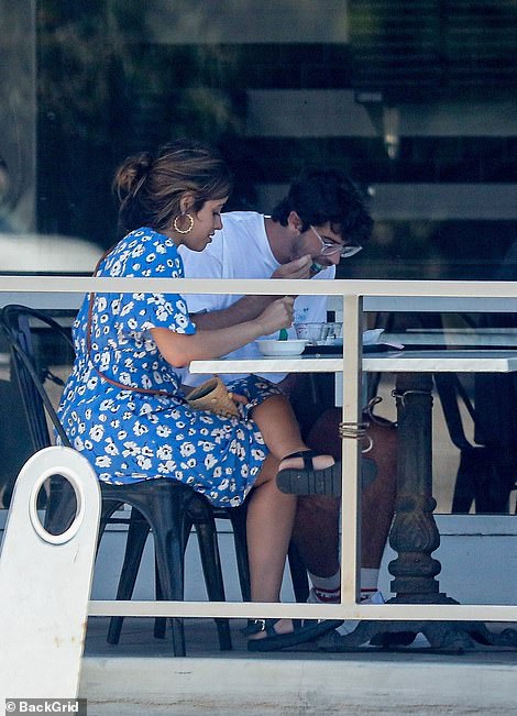 Lunch time: The couple enjoyed a bite to eat