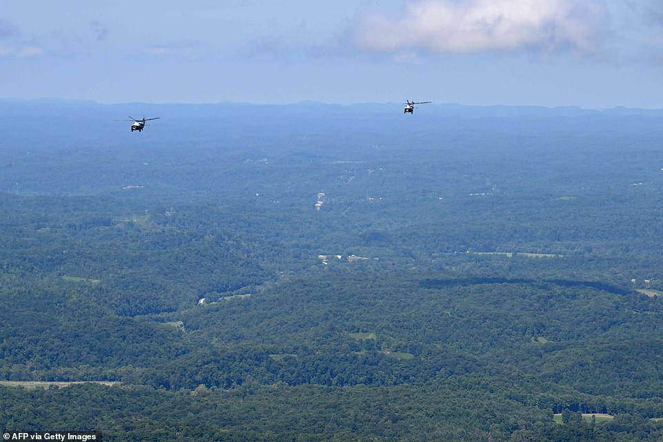 Marine One flying over storm-damaged Kentucky