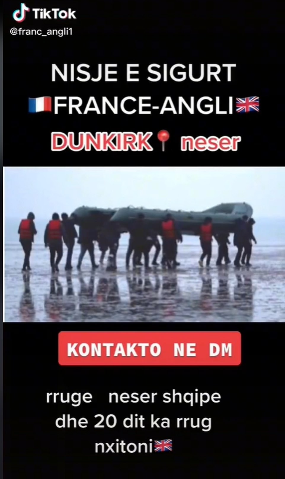 Another post on one of the accounts offers a Channel crossing from Dunkirk via a small boat or dinghy - and urging people interested to direct message